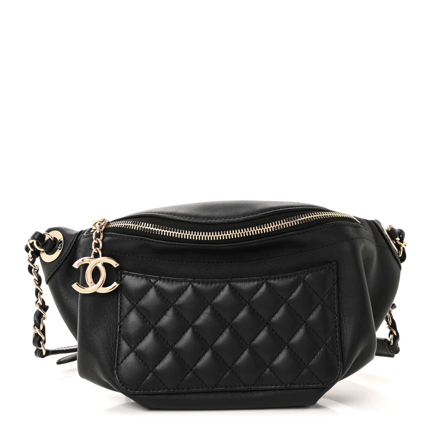 Lambskin Quilted Waist Bag Fanny Pack Black