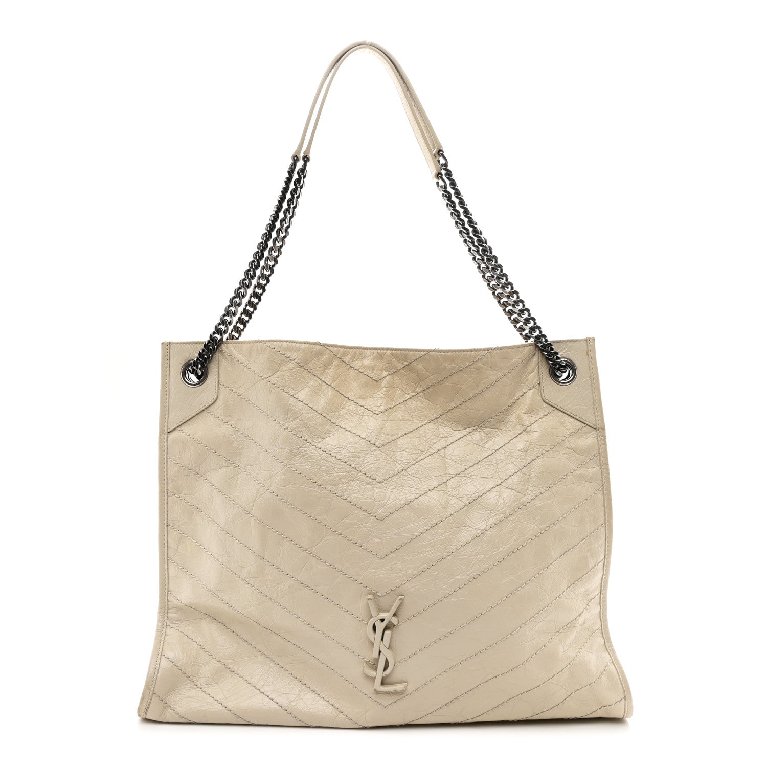 Crinkled Calfskin Matelasse Monogram Large Niki Shopper Tote Cream Soft