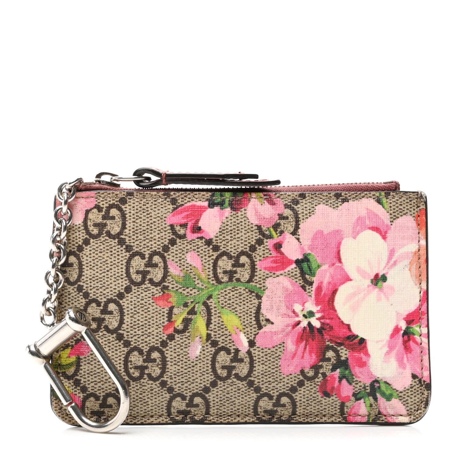 GG Supreme Monogram Blooms Key Ring Coin Case Beige Multicolor Dry Rose