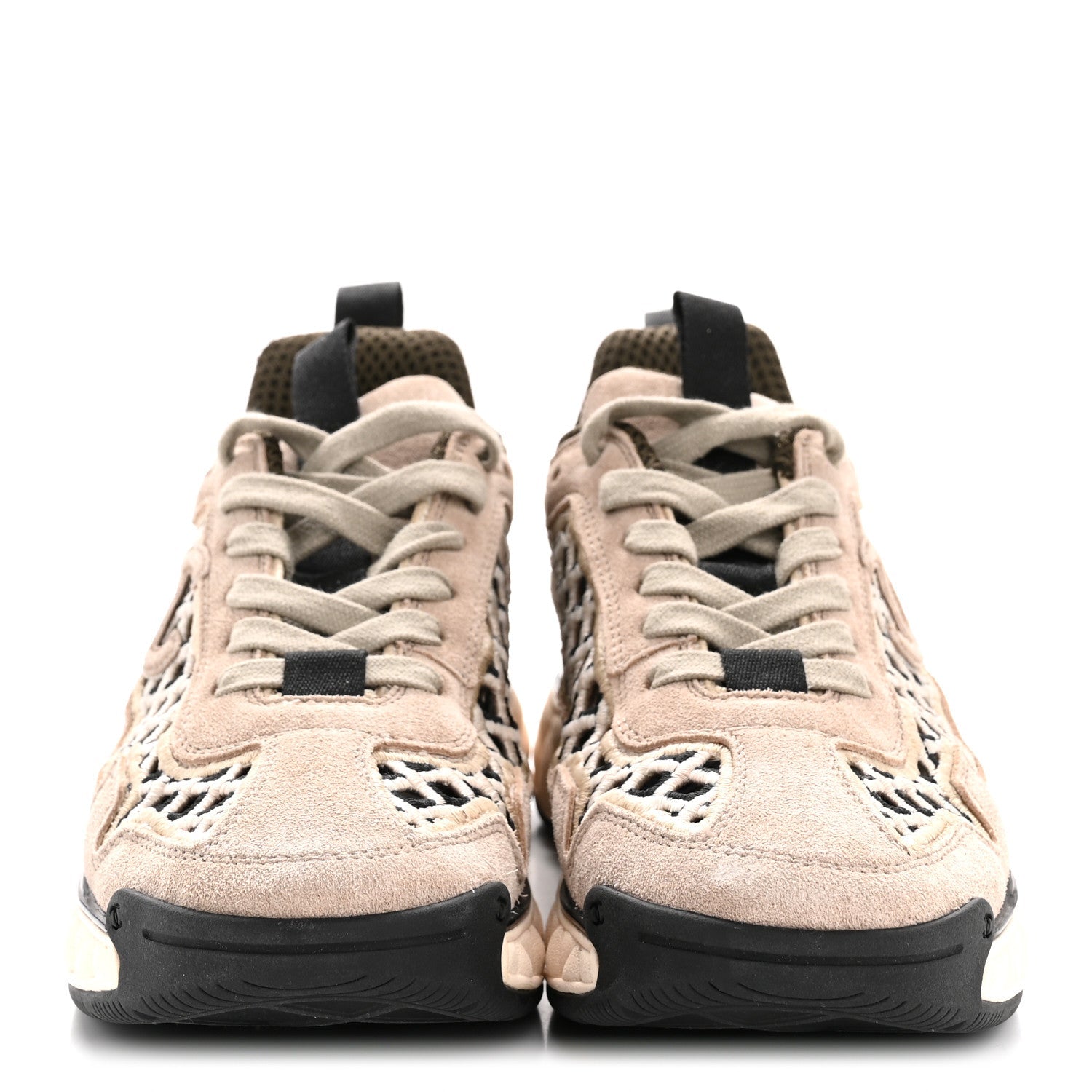 Suede Calfskin Embroidered CC Sneakers 35.5 Beige Black