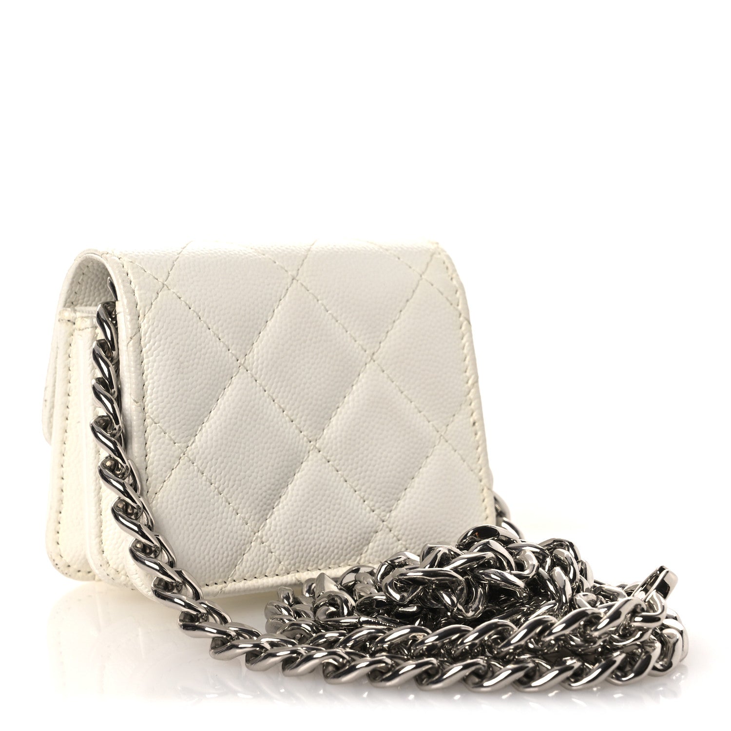 Caviar Quilted Enamel Coco Clutch With Chain White
