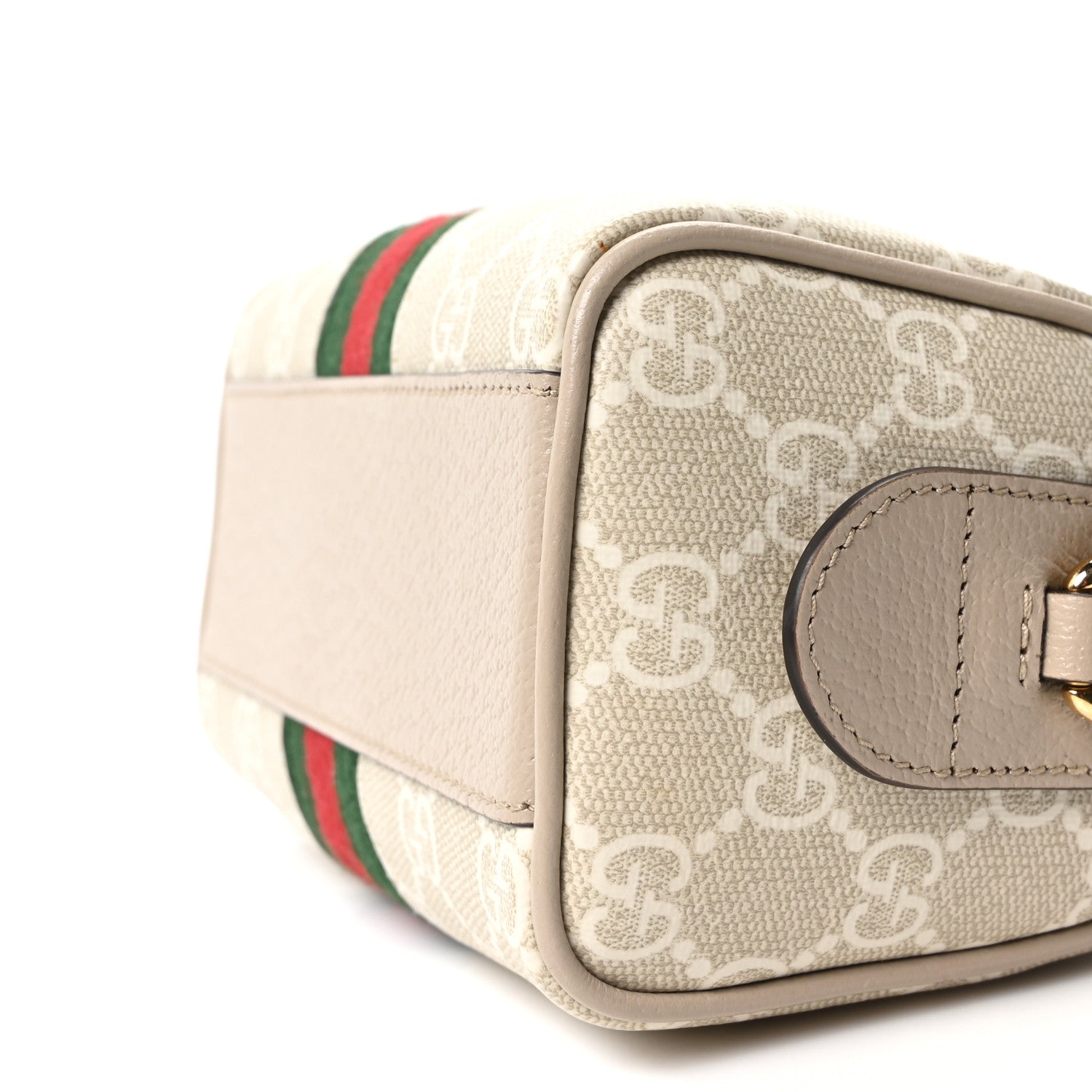 GG Supreme Monogram Textured Dollar Calfskin Web Super Mini Ophidia Top Handle Bowler Bag Beige Mystic White Oatmeal