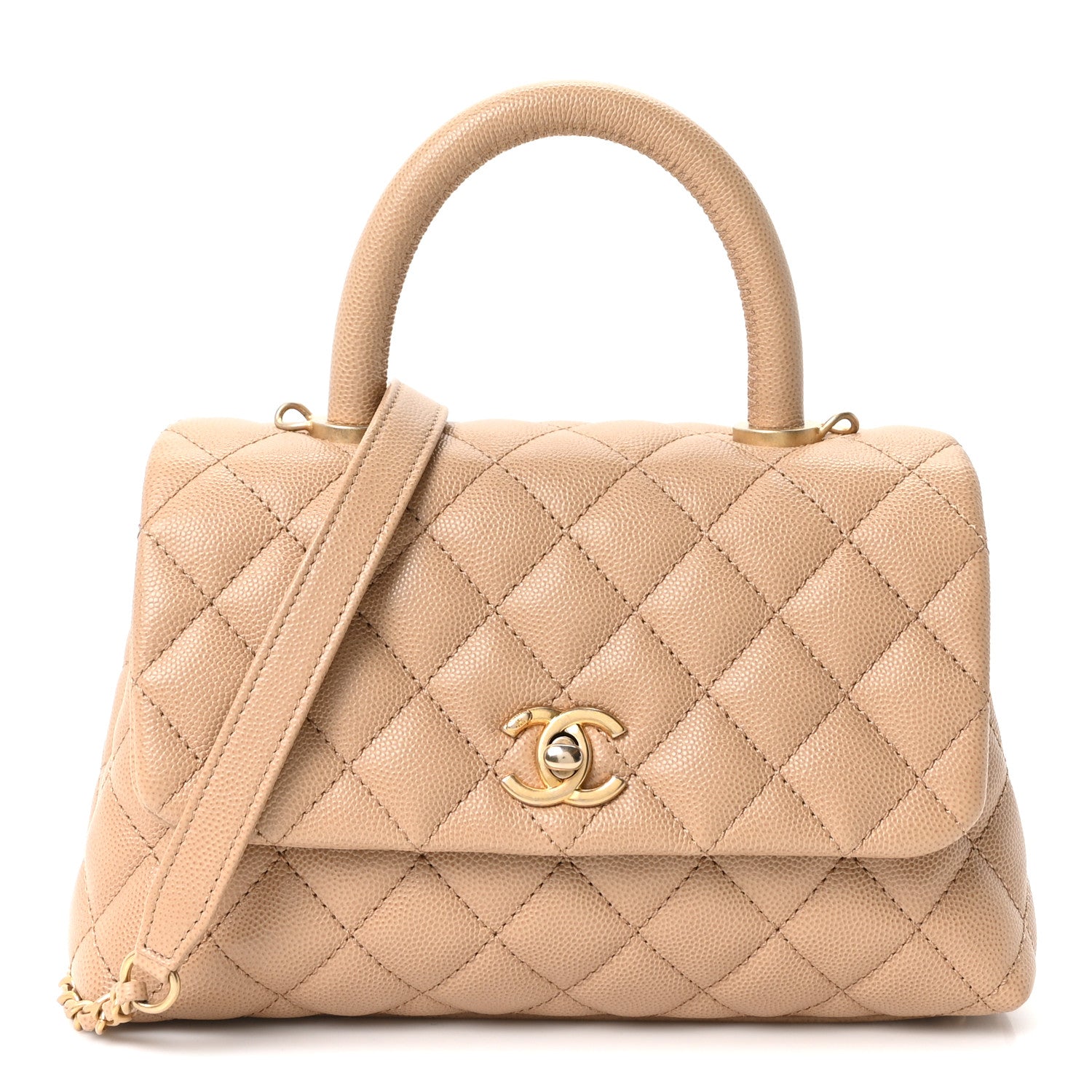 Caviar Quilted Mini Coco Handle Flap Beige