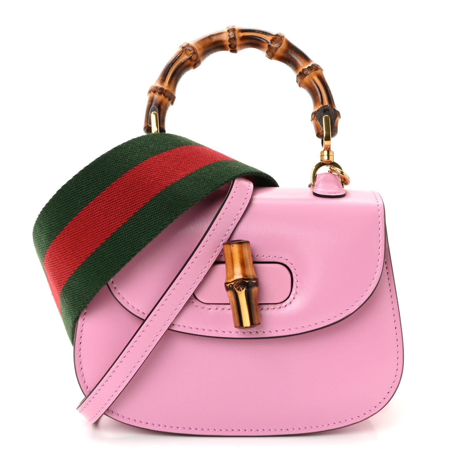 Boarded Dyana Lux Calfskin Web Mini Bamboo 1947 Top Handle Bag Nice Pink