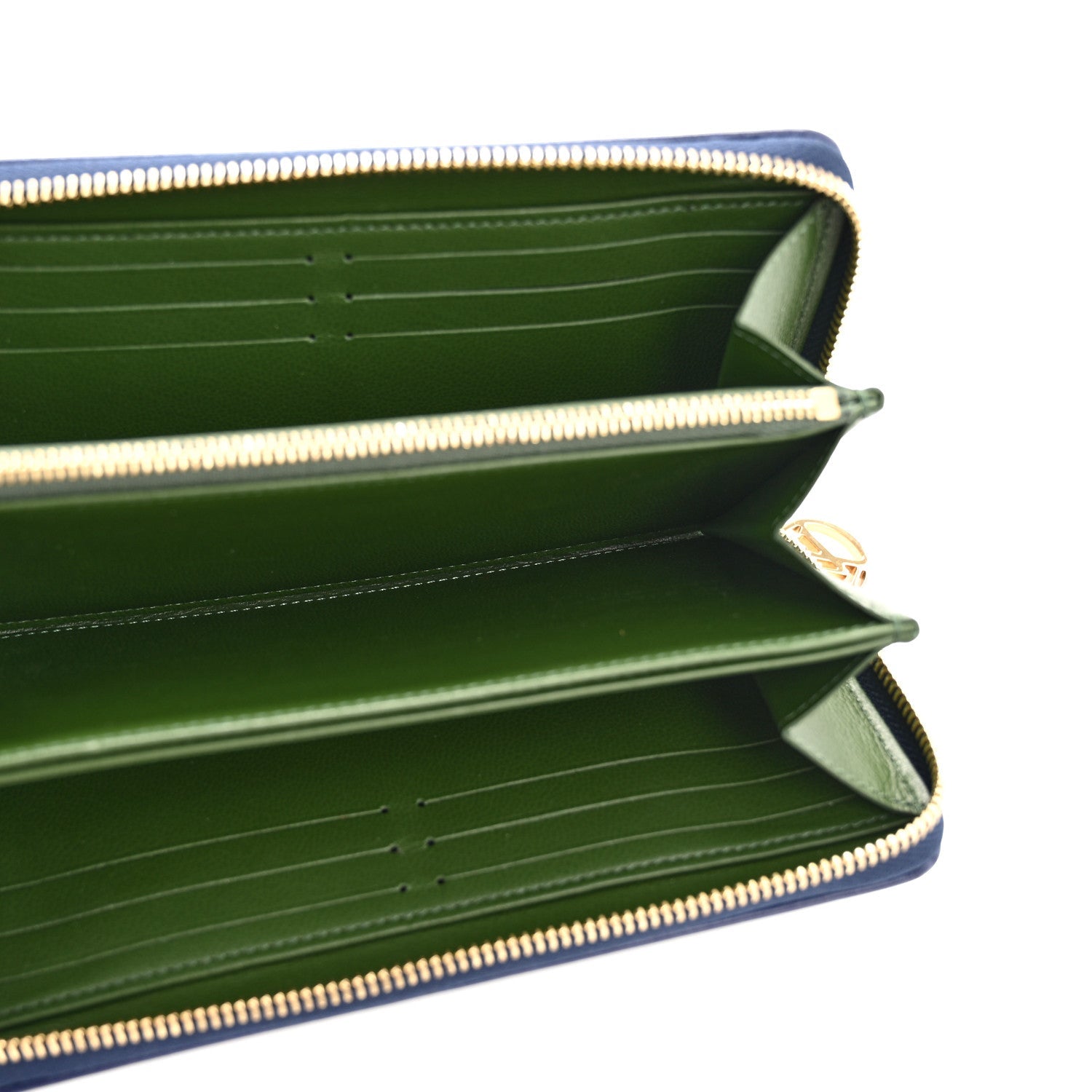 Lambskin Embossed Monogram LV Coussin Zippy Wallet Blue Green