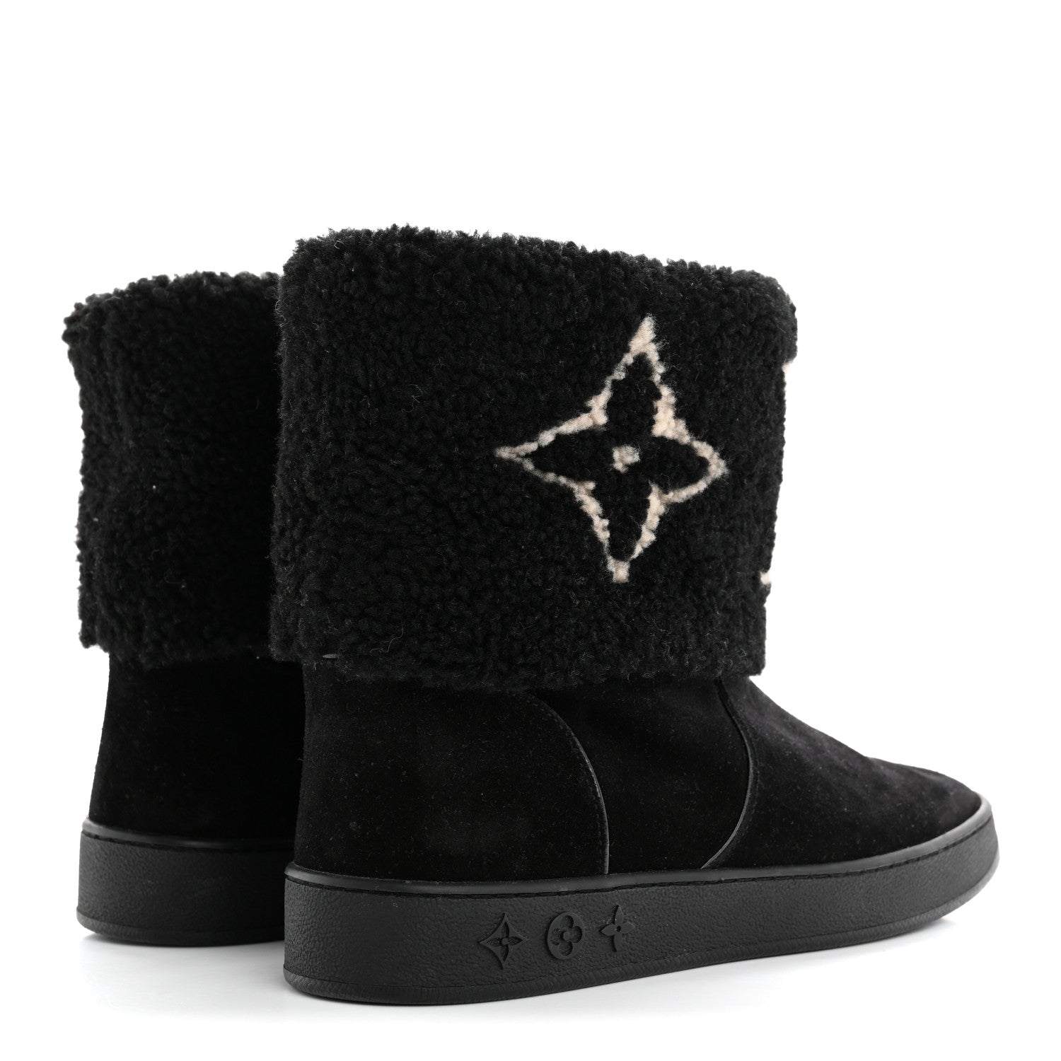 Suede Calfskin Shearling Snowdrop Flat Ankle Boot 38.5 Black
