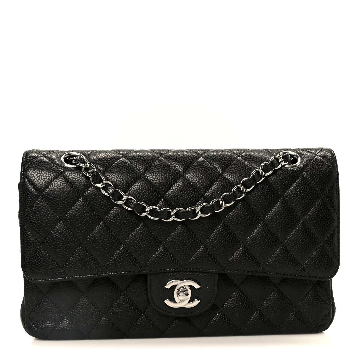 Caviar Quilted Medium Double Flap Black