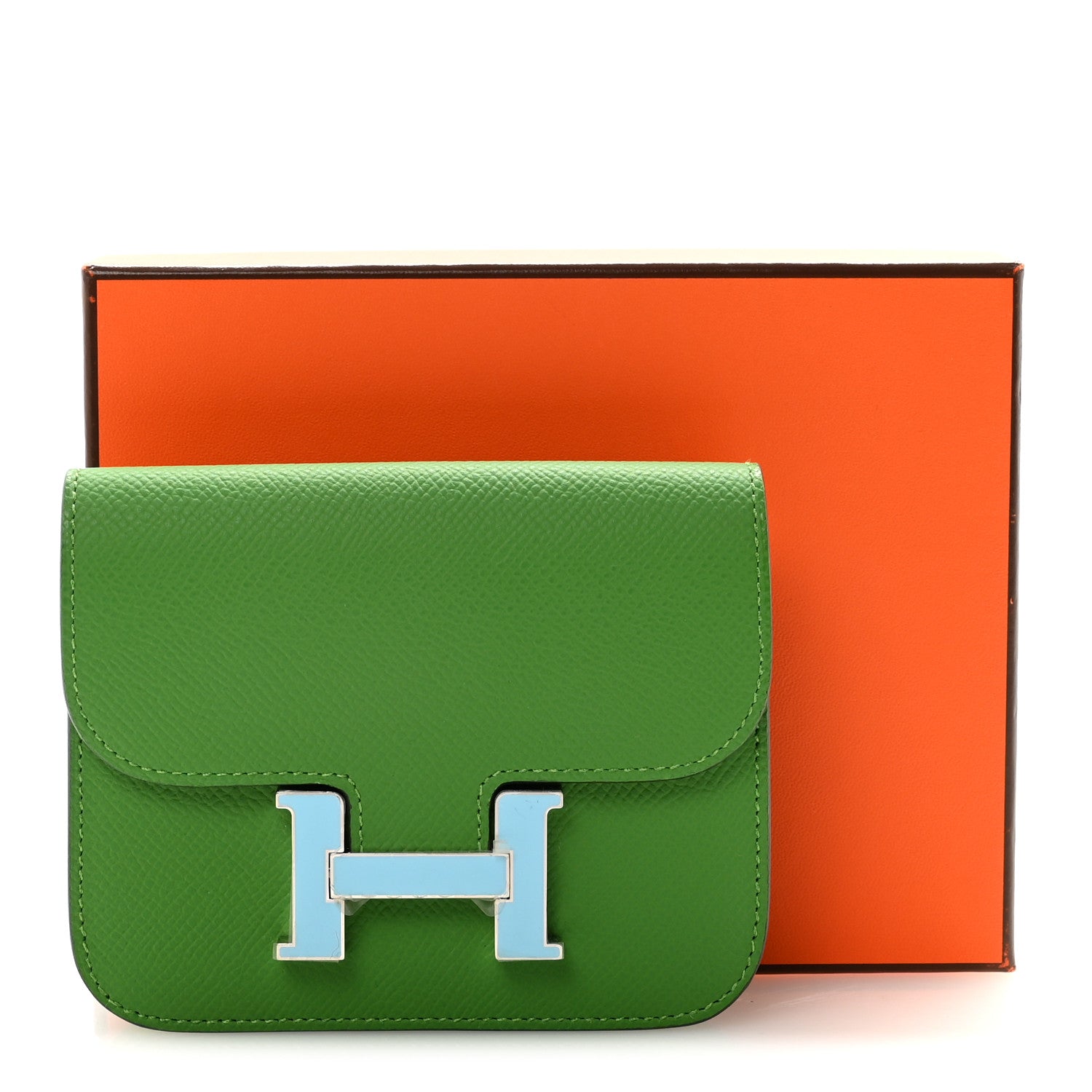 Epsom Enamel Constance Slim Wallet Vert Yucca Celeste