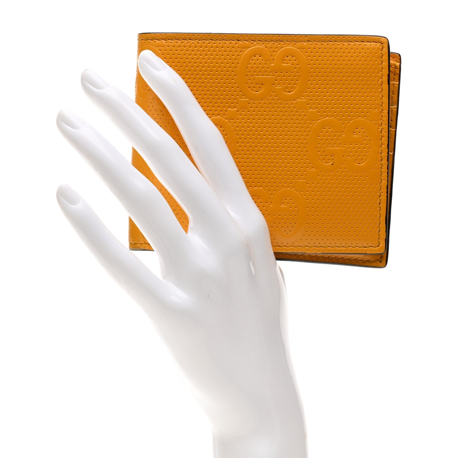 Calfskin GG Tennis Embossed Bi-Fold Wallet Yellow Tangerine
