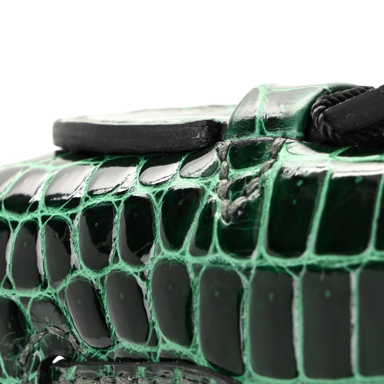Shiny Porosus Crocodile Kelly Pochette Vert Cypress