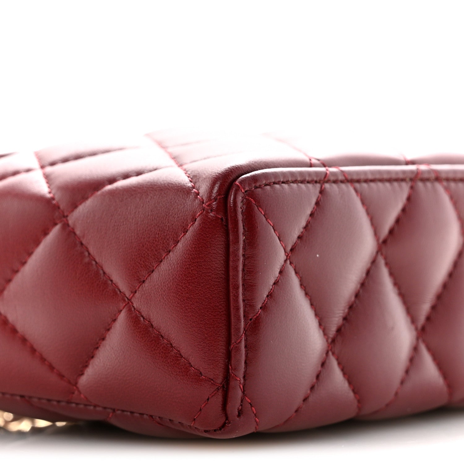 Lambskin Quilted Top Handle Slim Vanity With Chain Burgundy