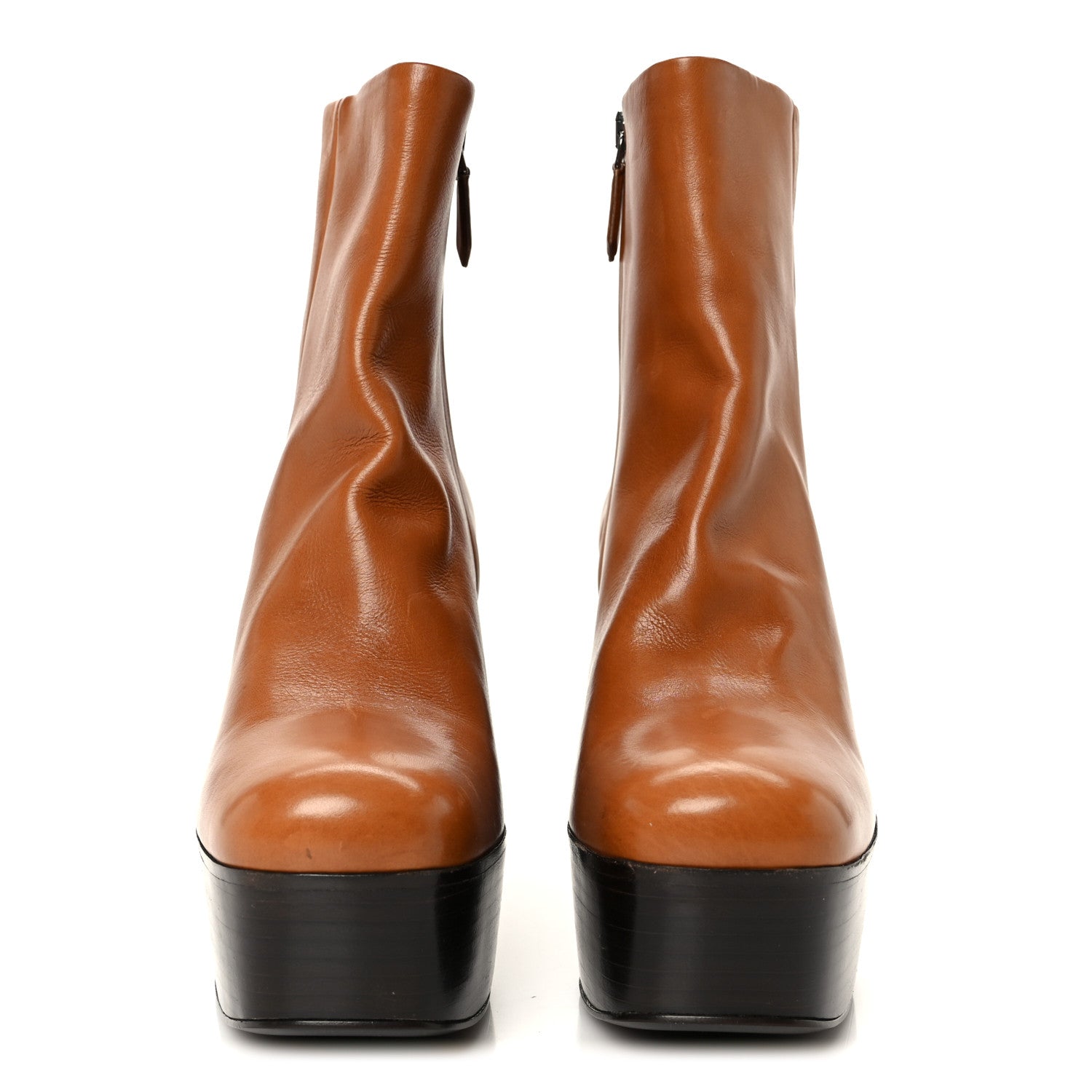 Vitello Platform Ankle Booties 37.5 Cognac