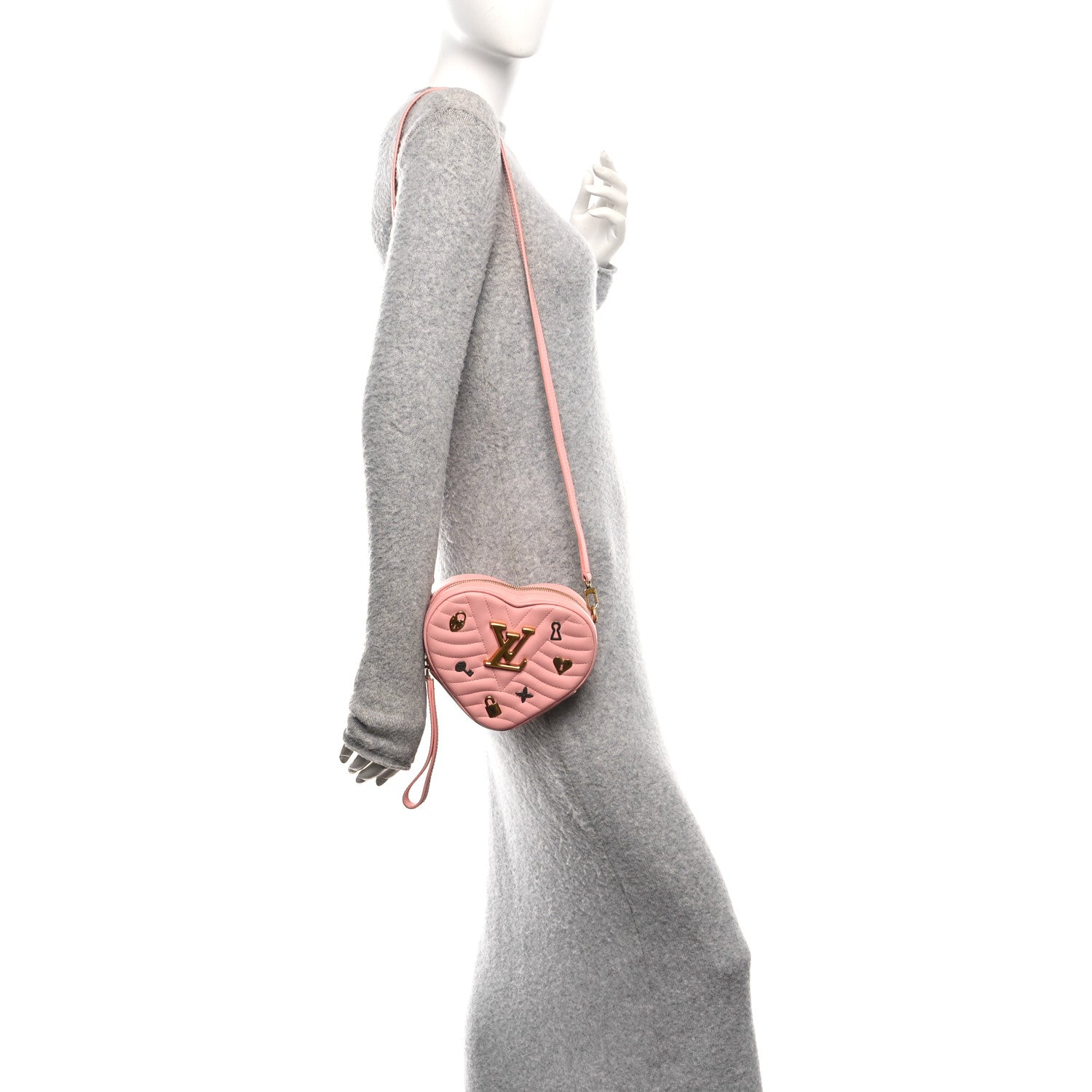 Calfskin Embellished New Wave Love Lock Heart Bag Rose Pomettes