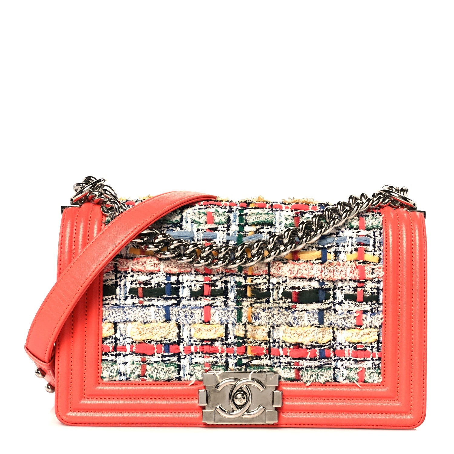 Lambskin Tweed Medium Boy Flap Coral