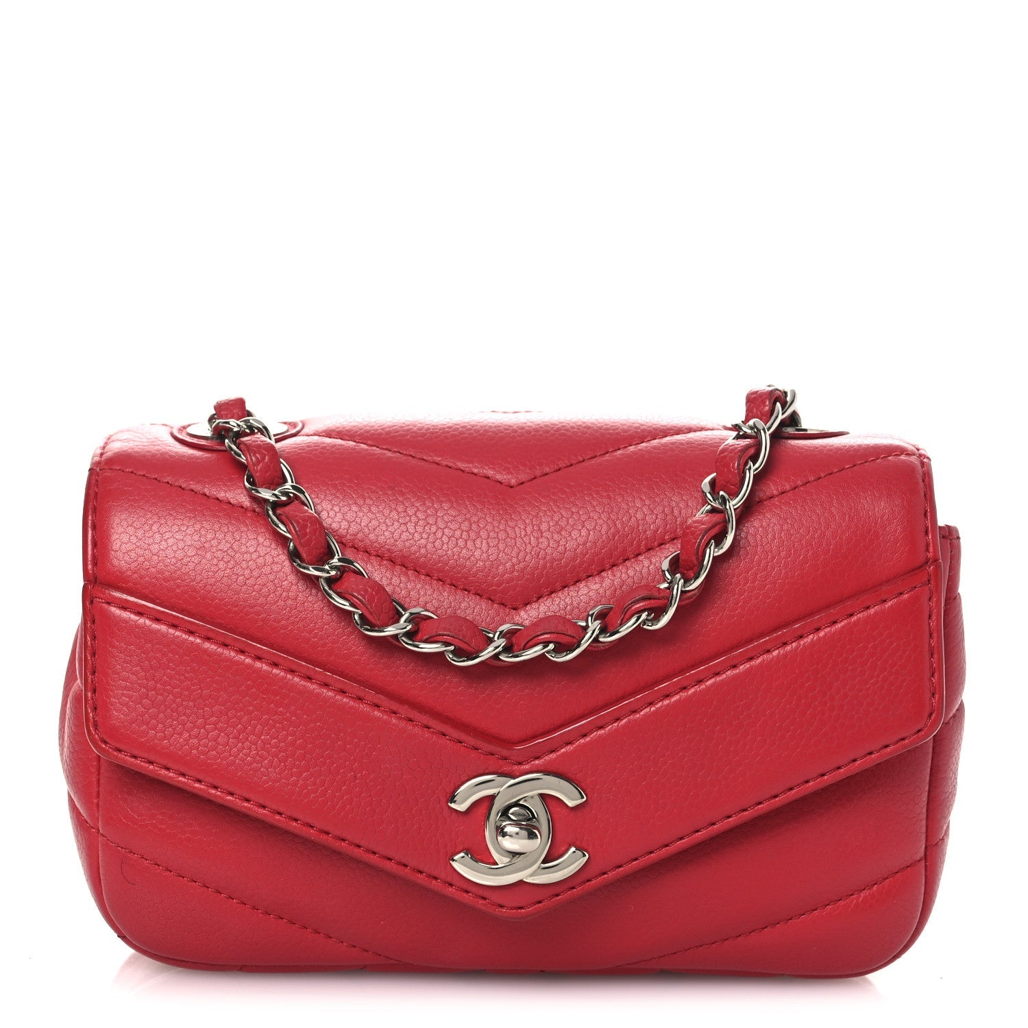 Caviar Chevron Quilted Small Single Flap Red