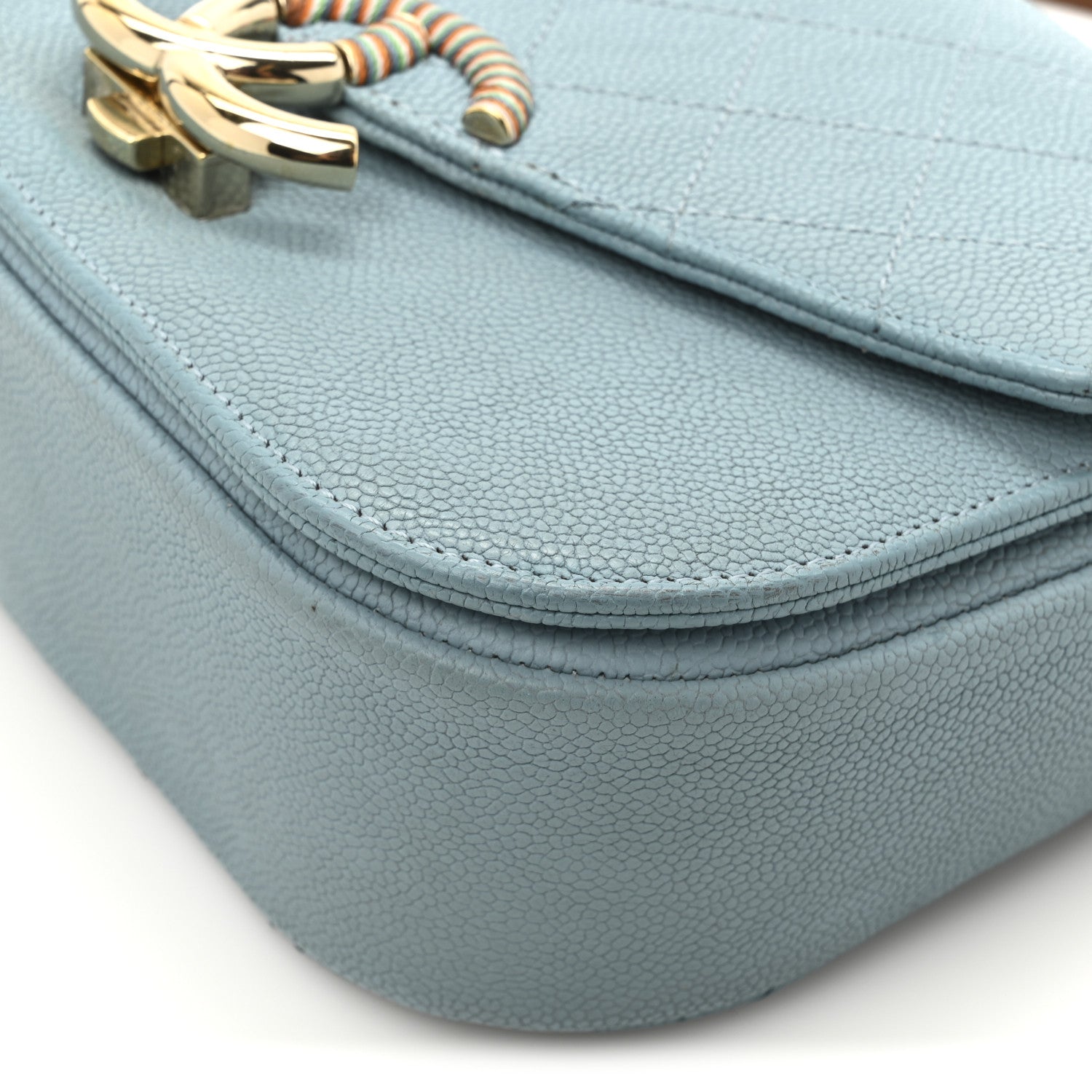 Grained Calfskin Quilted Small Cuba Top Handle Flap Blue