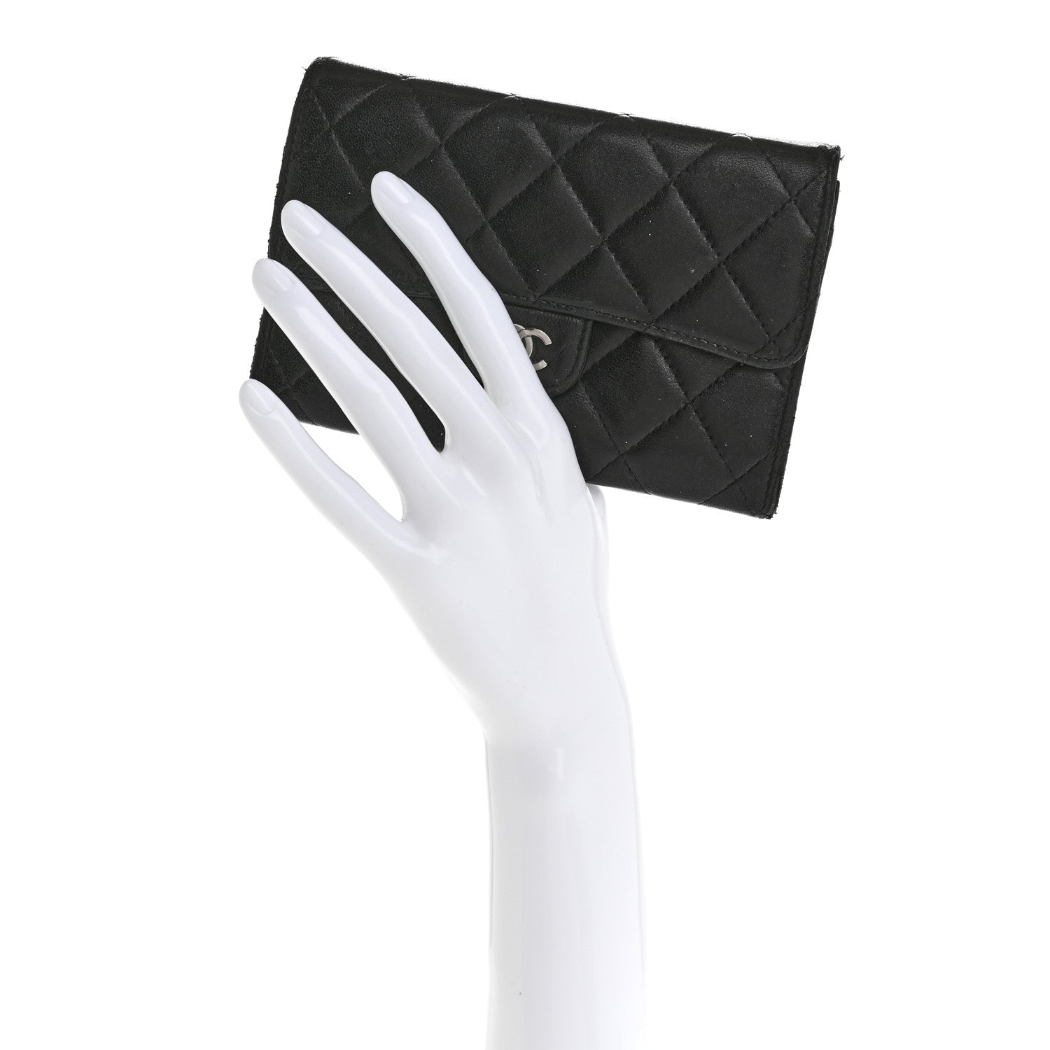 Lambskin Quilted Medium Flap Wallet Black