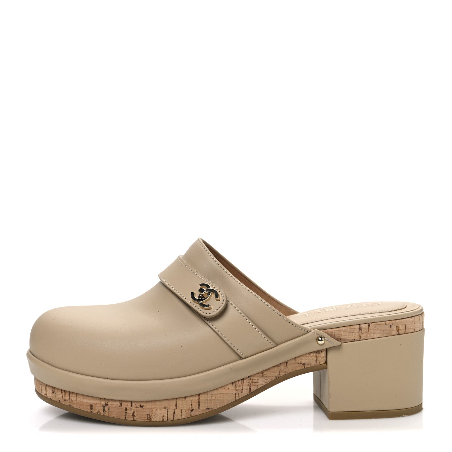 Calfskin CC Turn Lock Clogs 40 Beige