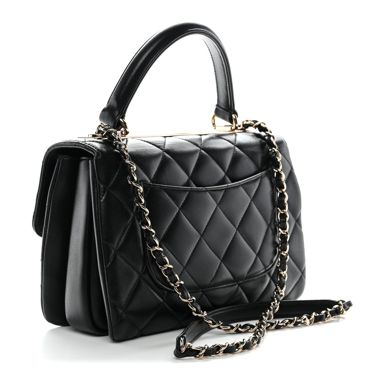 Lambskin Quilted Small Trendy CC Dual Handle Flap Bag Black