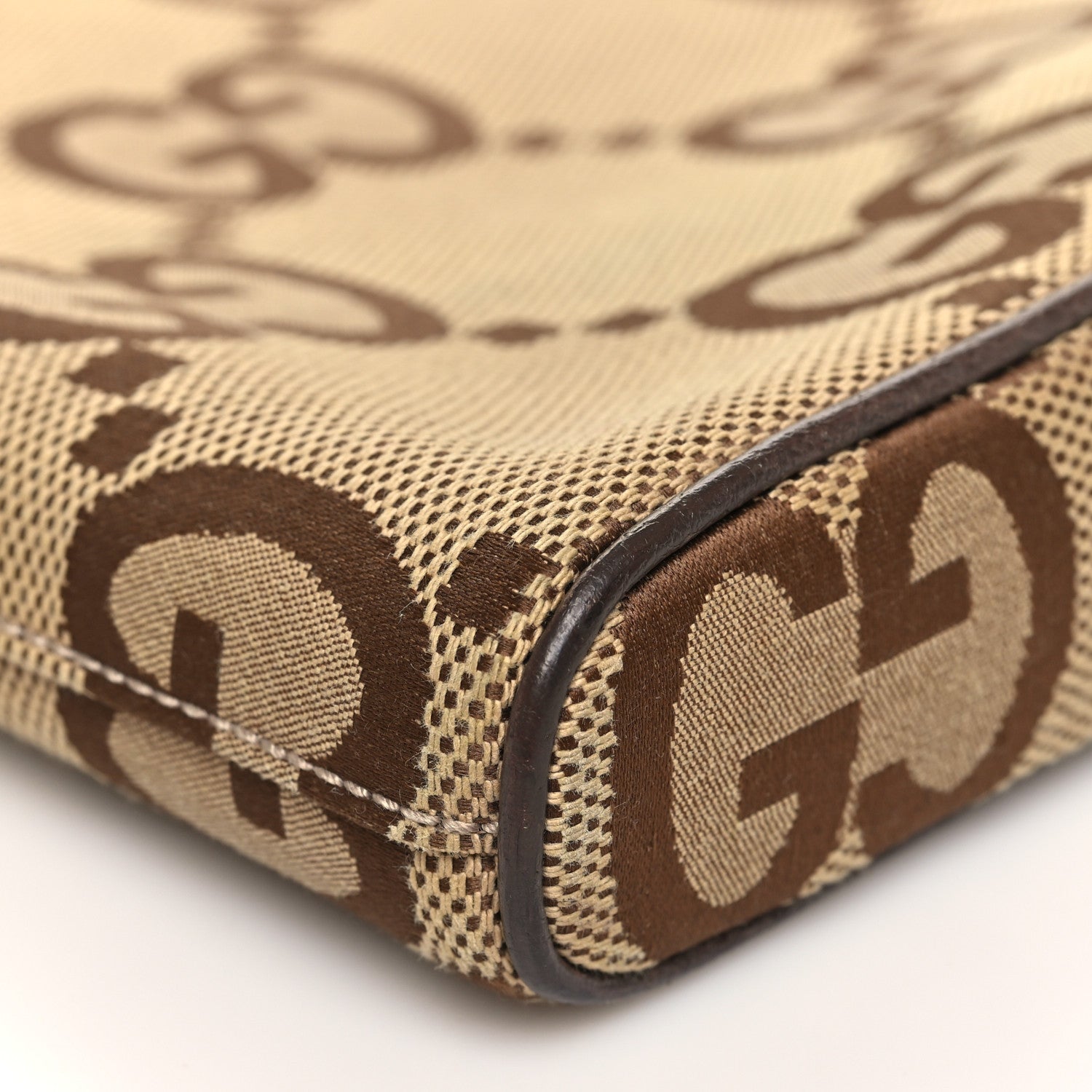 Monogram Jumbo GG Textured Dollar Calfskin Web Wristlet Messenger Bag Camel Ebony New Acero