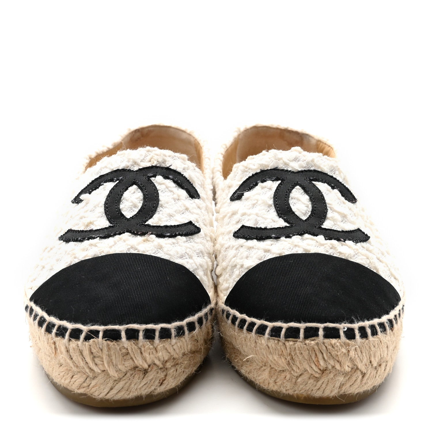 Tweed Grosgrain CC Espadrilles 36 White Black