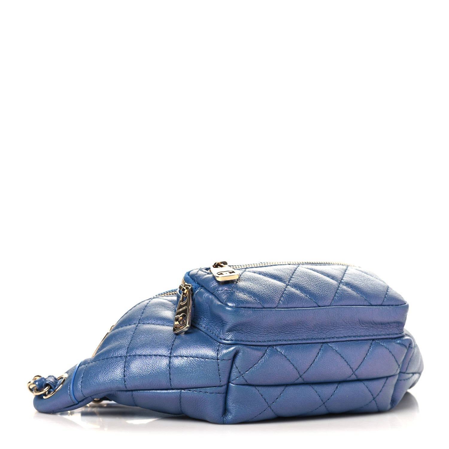 Iridescent Calfskin Quilted All About Waist Belt Bag Dark Blue