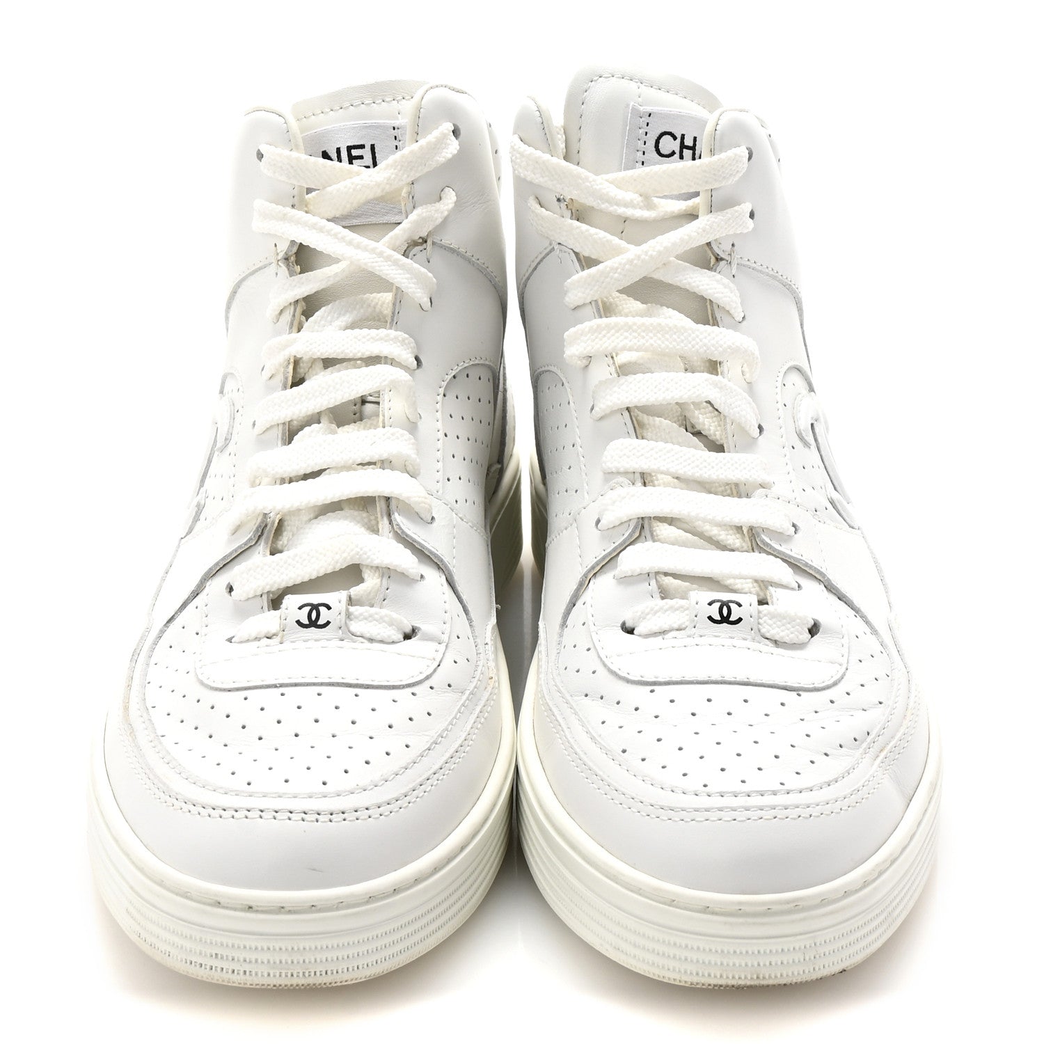 Calfskin CC High Top Sneaker 38.5 White
