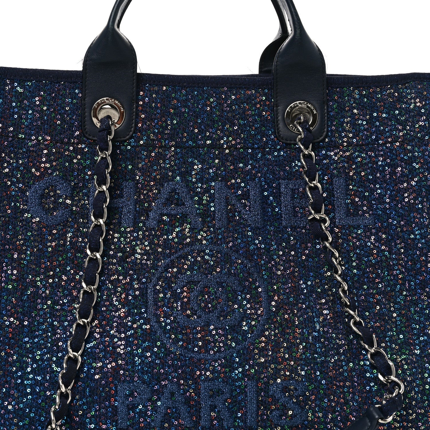 Calfskin Sequin Medium Deauville Tote Blue Multicolor
