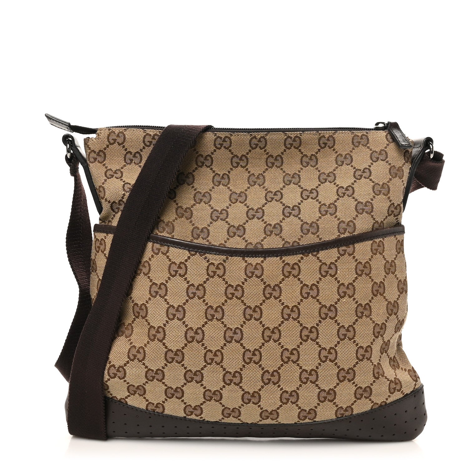 Monogram Calfskin Perforated Medium Flat Messenger Bag Dark Brown