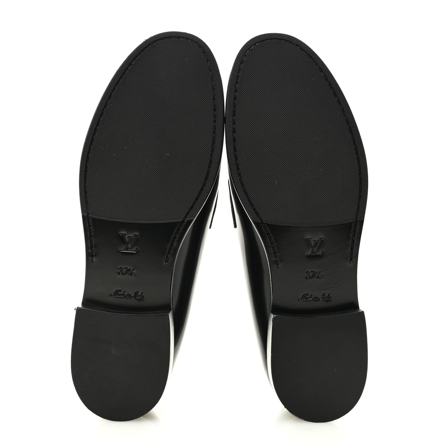 Glazed Calfskin Chess Flat Loafer 37.5 Black