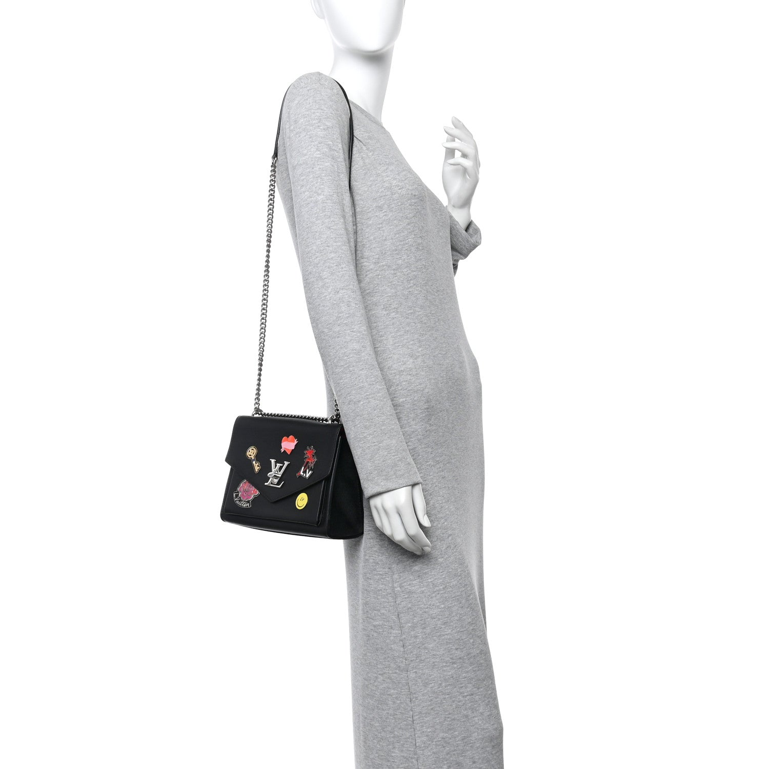 Soft Calfskin Pins My Lockme Chain Bag BB Black