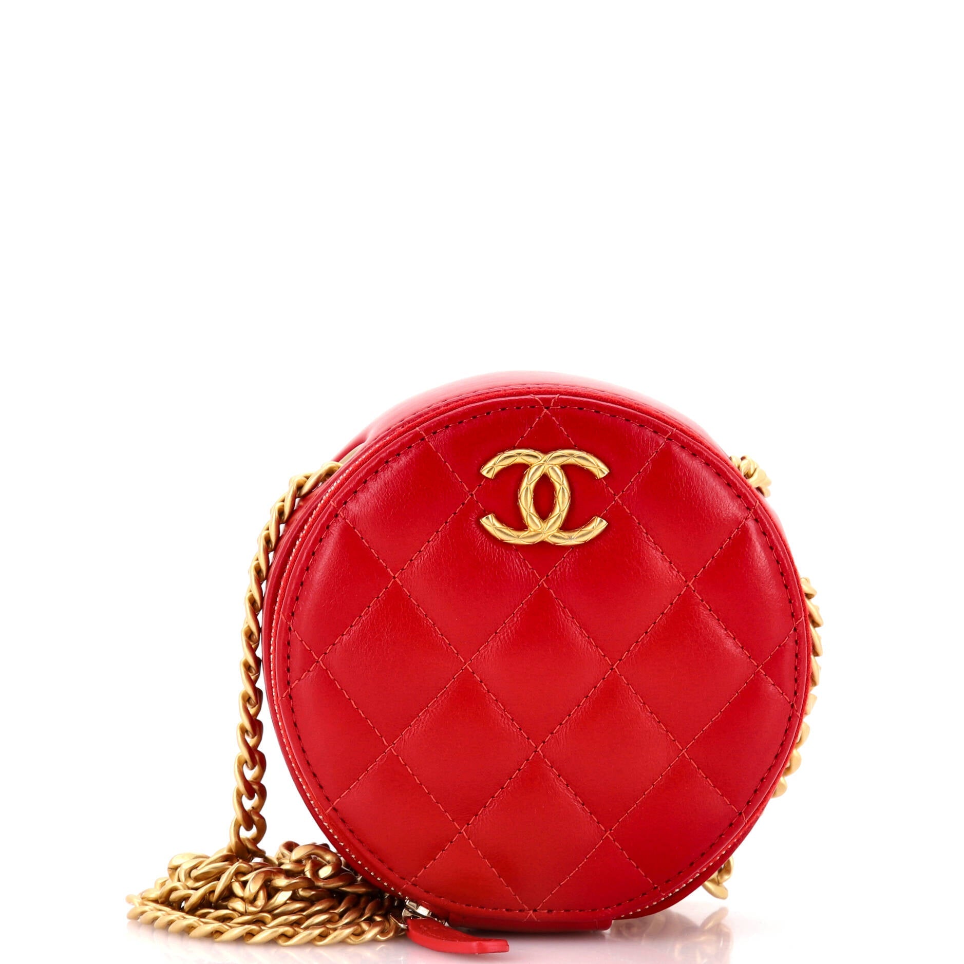 All Slide Long Round Clutch with Chain Quilted Lambskin