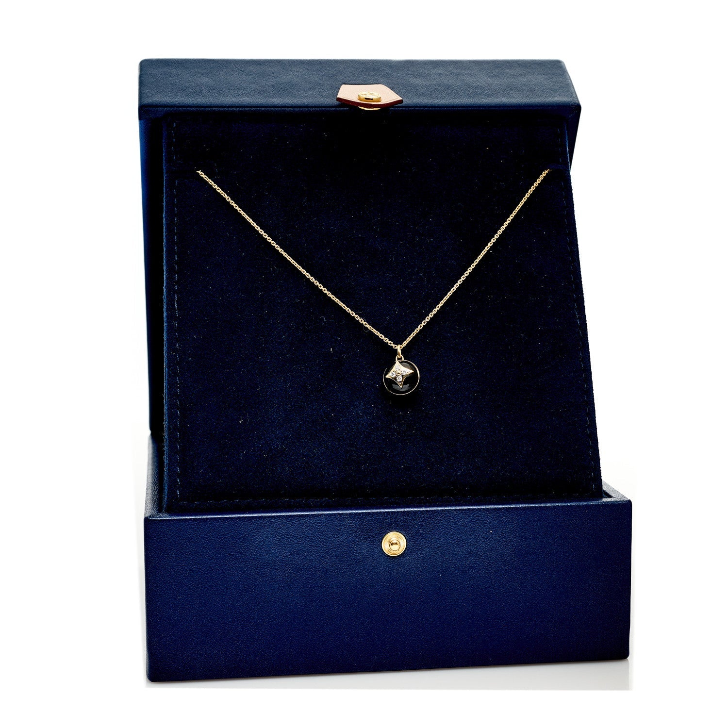 18K Yellow Gold Diamond Black Onyx Color Blossom Medallion Pendant Necklace