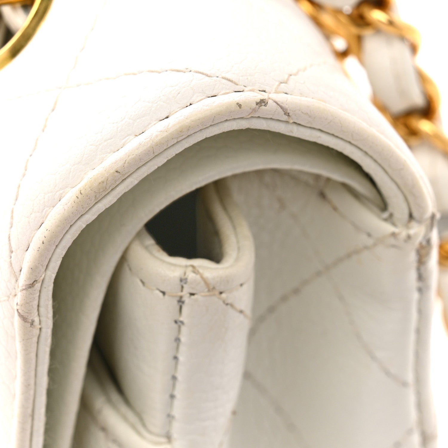 Caviar Quilted Medium Double Flap White