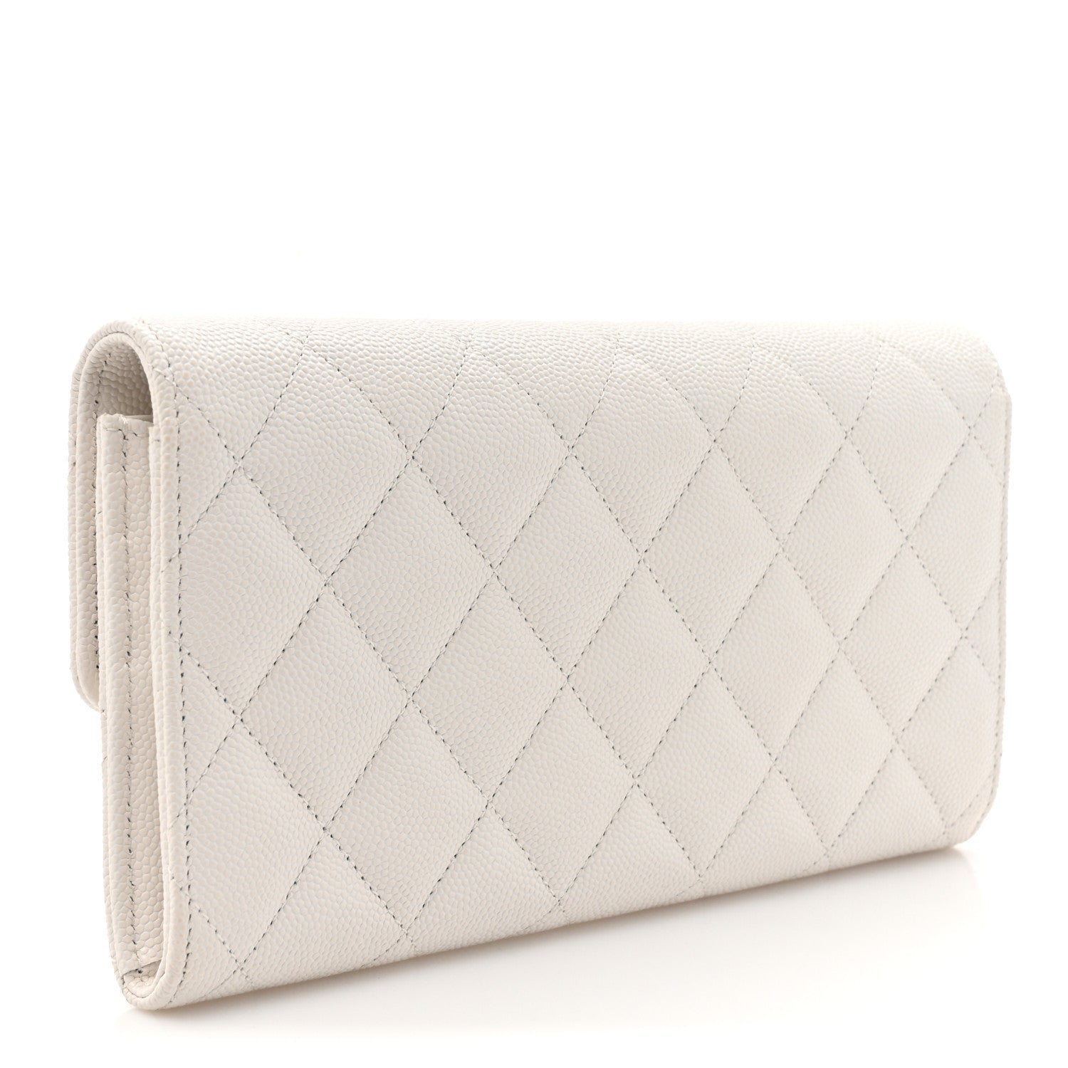 Caviar Quilted Striated CC Large Gusset Flap Wallet White