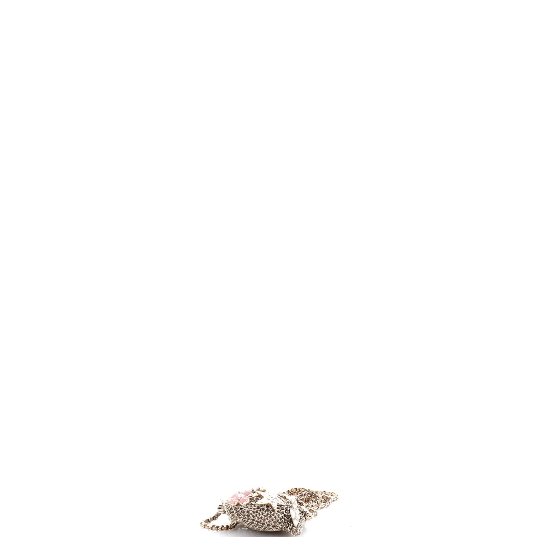 CC Charm Kisslock Frame Clutch with Chain Embellished Metal Mesh Mini