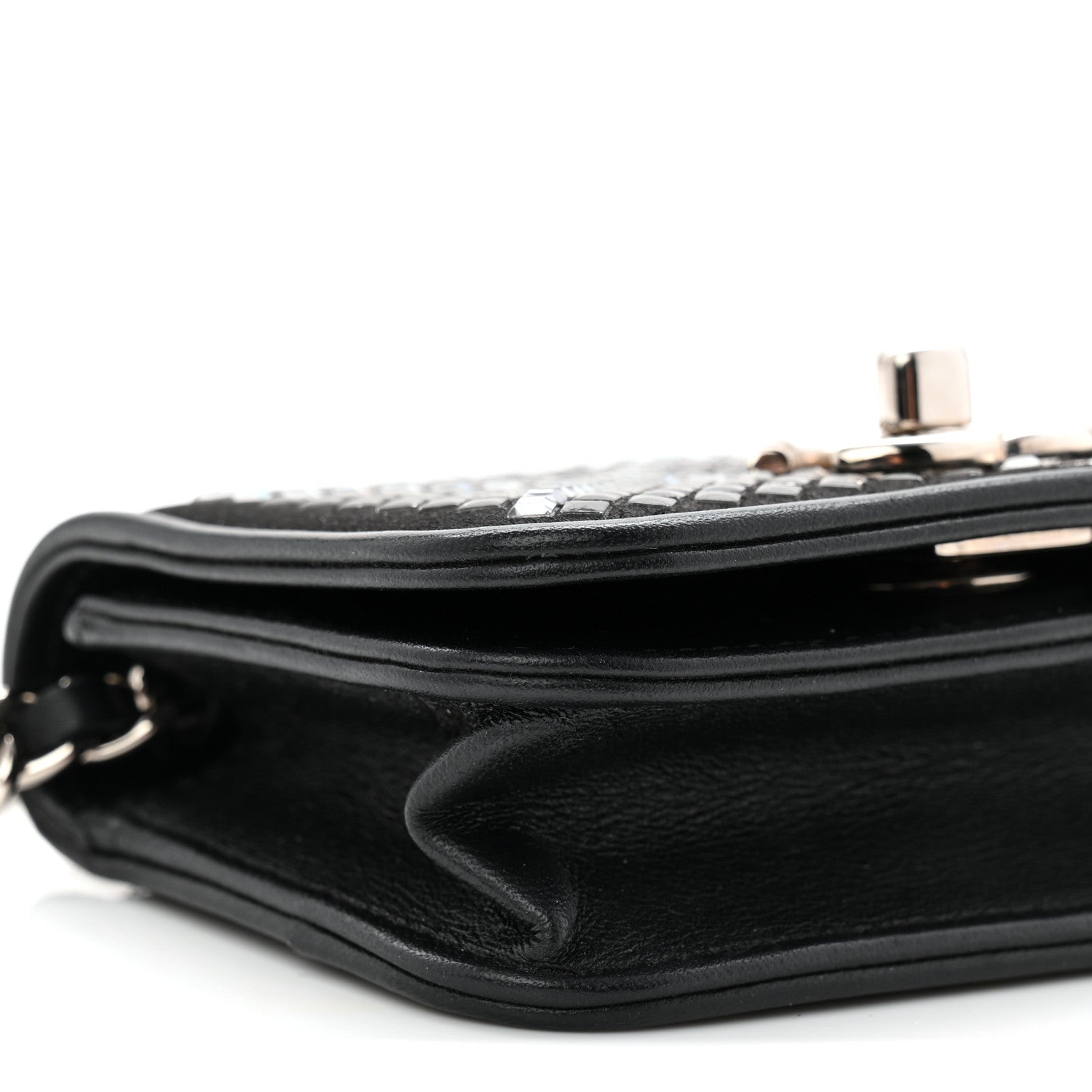 Lambskin Crystal Quilted Mini Chain Belt Bag Black