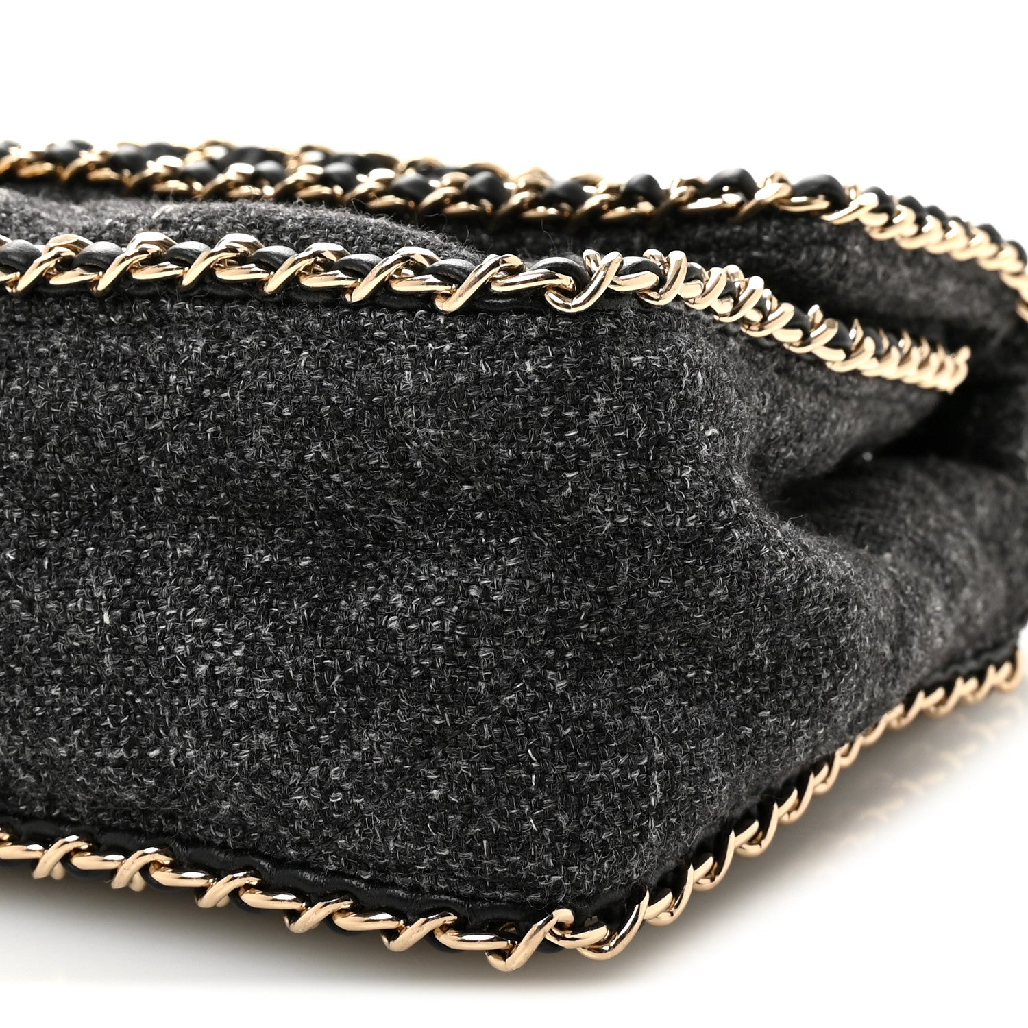 Wool Tweed Quilted Coco Neige Chain Around Flap Black