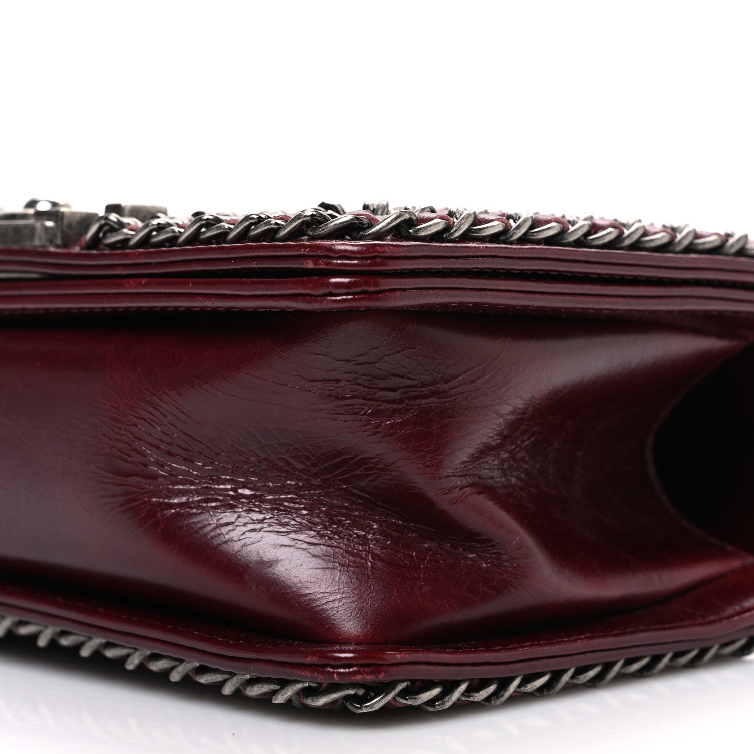 Glazed Calfskin Quilted Small Boy Chained Flap Burgundy