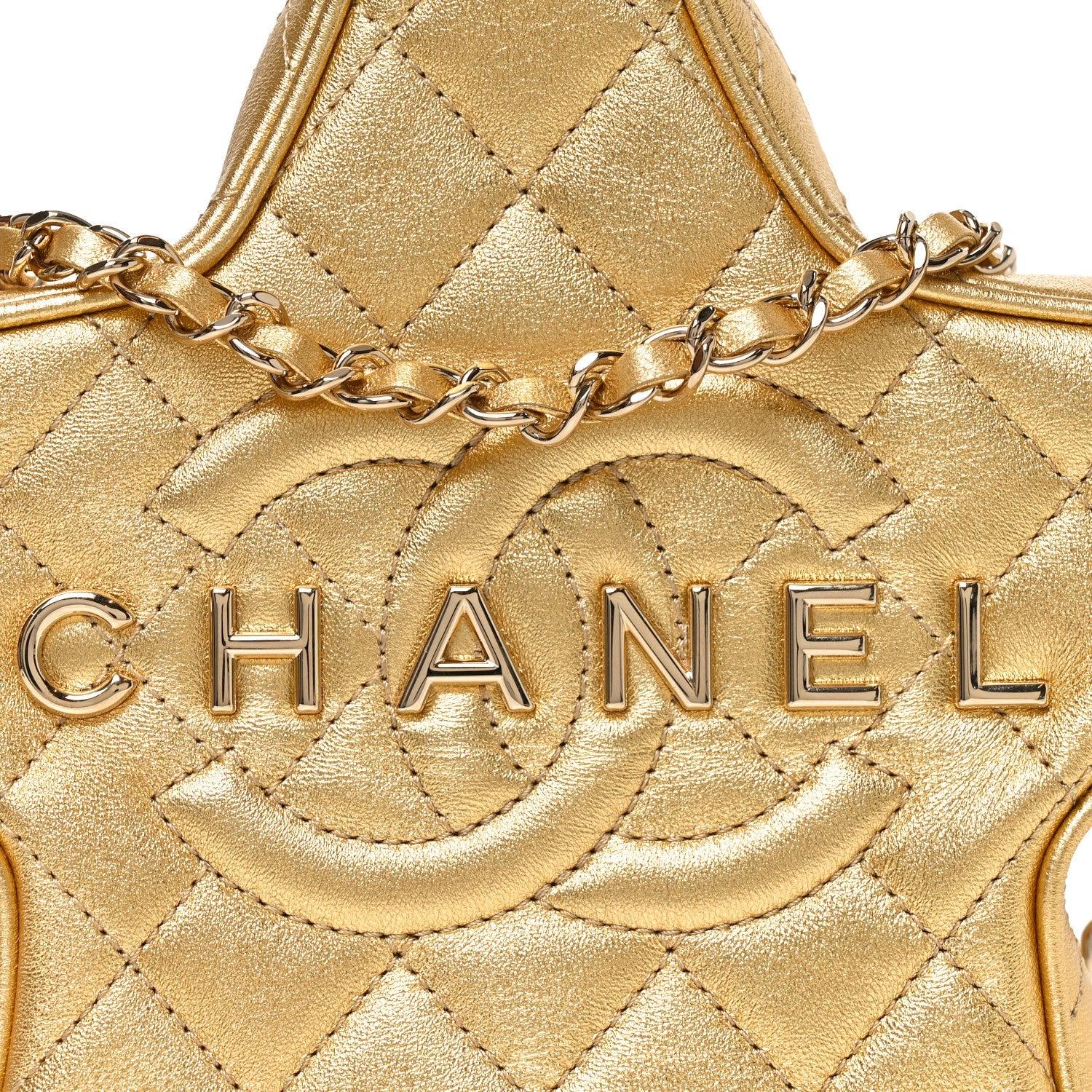 Metallic Lambskin Quilted Walk Of Fame Star Bag Gold