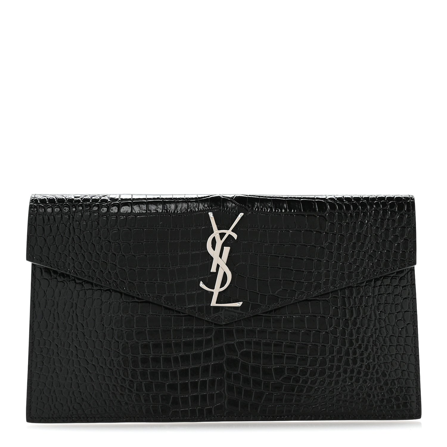 Calfskin Crocodile Embossed Uptown Monogram Pouch Black