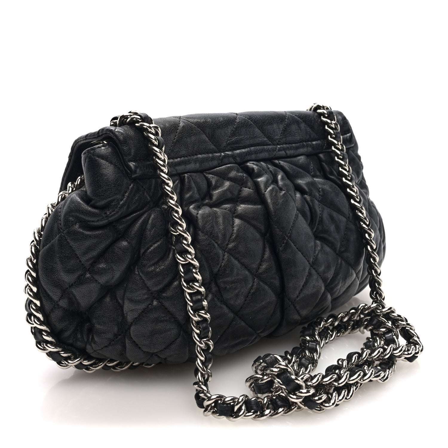 Washed Lambskin Quilted Medium Chain Around Messenger Black