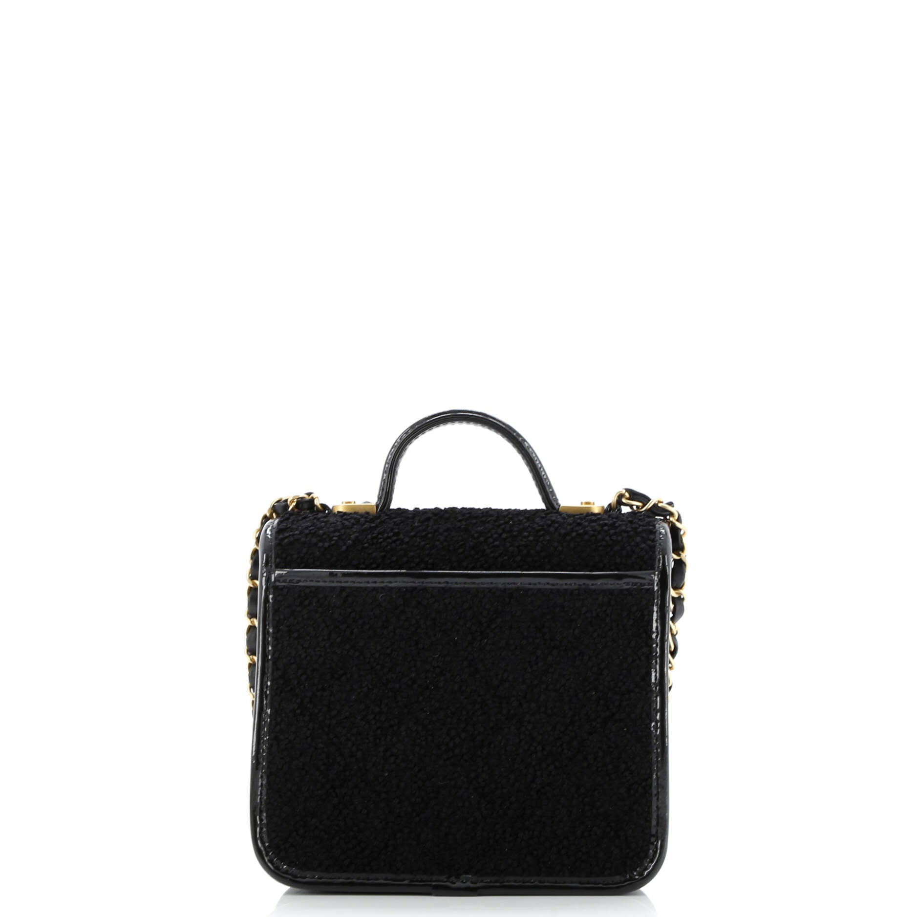 School Memory Top Handle Flap Bag Quilted Tweed with Patent Mini