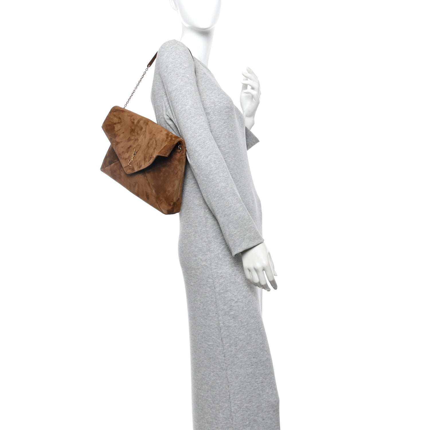 Suede Large Cassandre Pouch On Chain Caramel Cognac