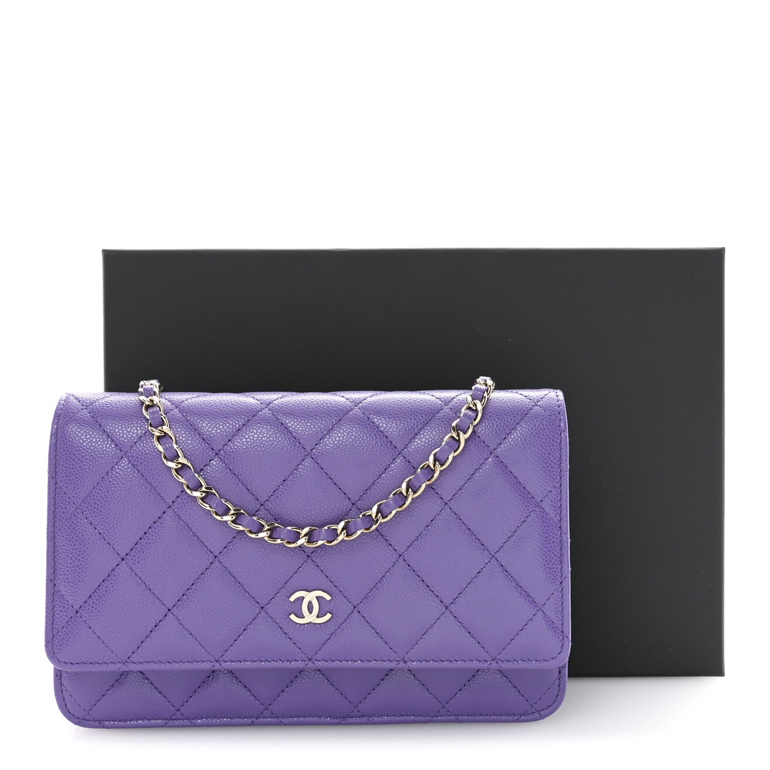 Caviar Quilted Wallet On Chain WOC Purple