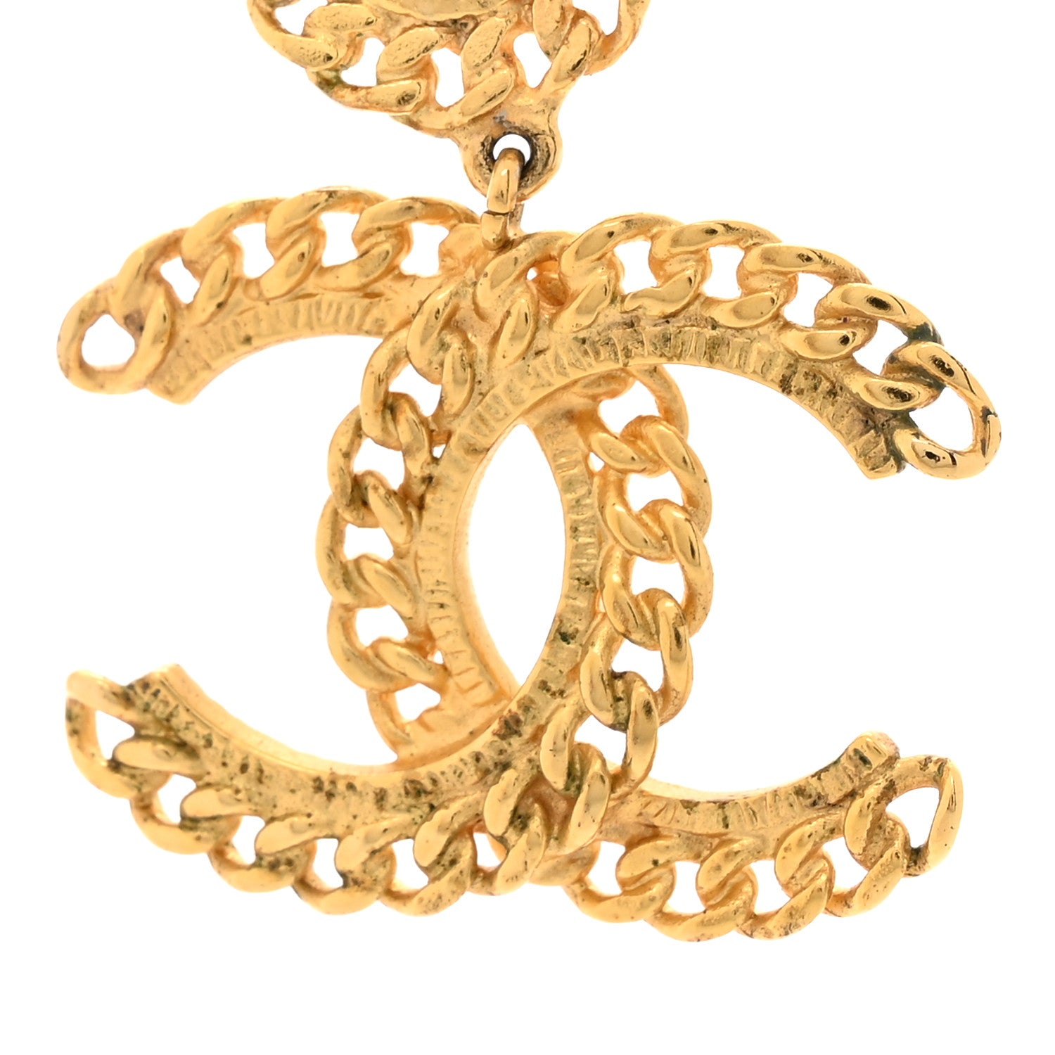 Metal Pearl CC Chain Drop Earrings Gold