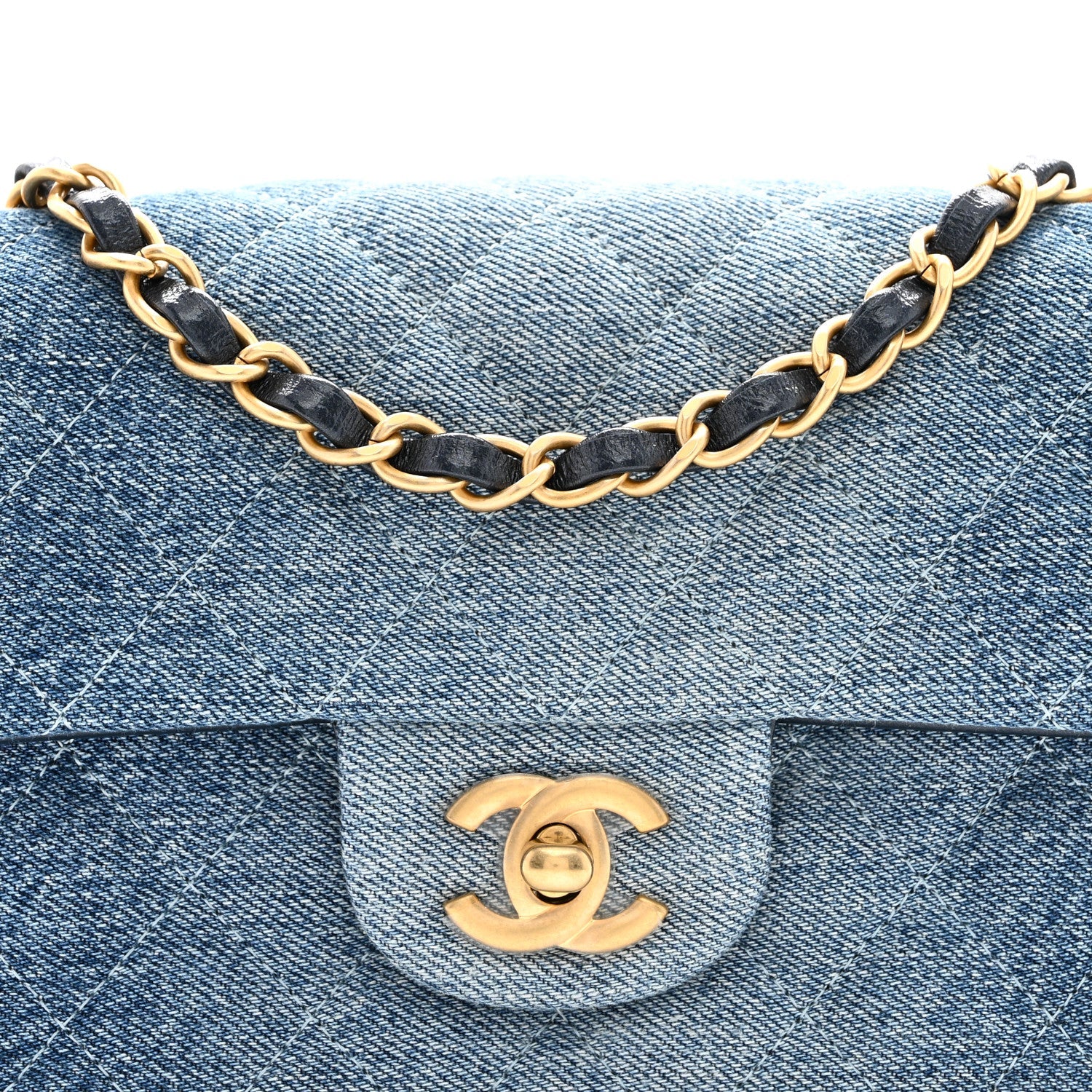 Washed Denim Quilted Mini Rectangular Flap Blue