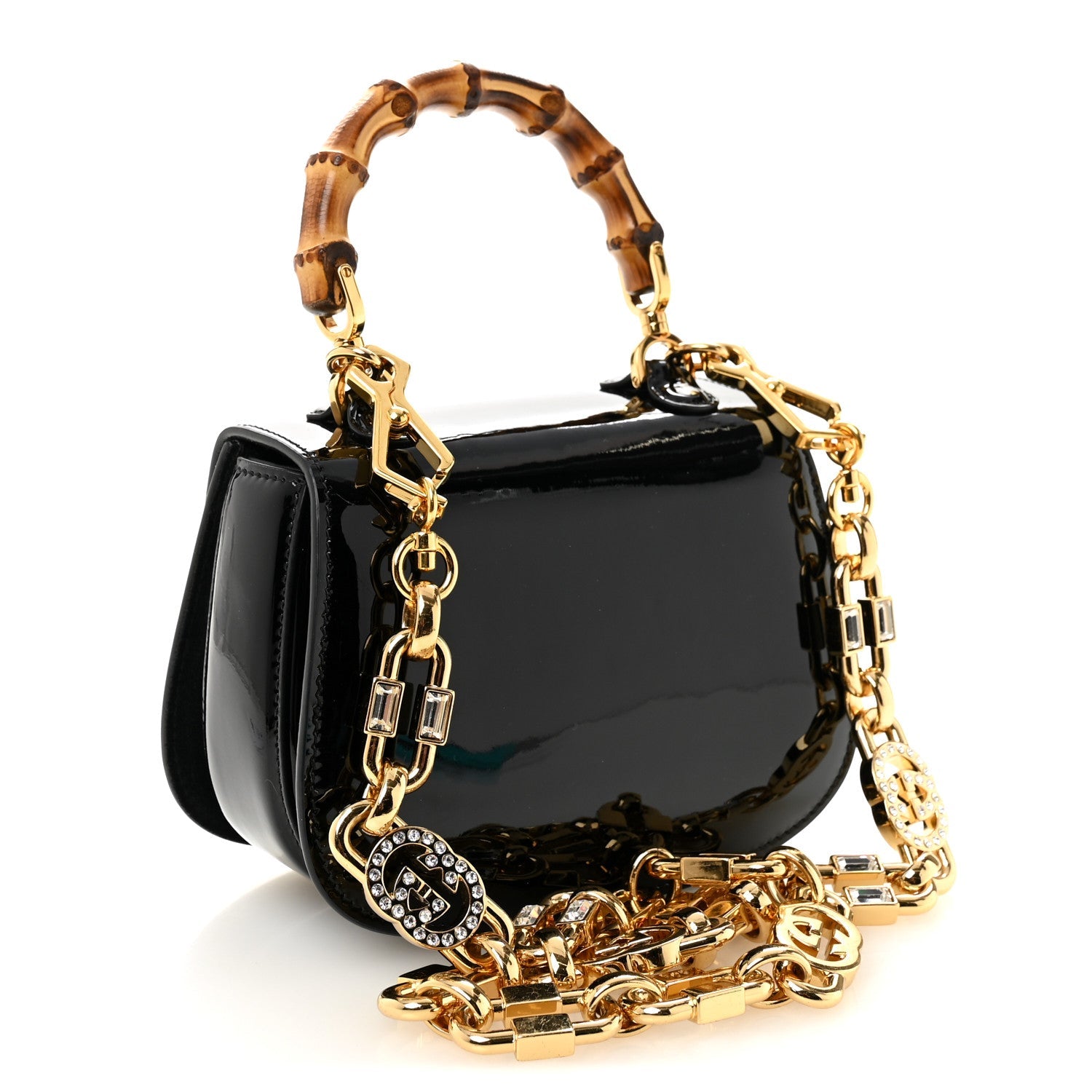 Patent Crystal Mini Bamboo 1947 Top Handle Chain Bag Black