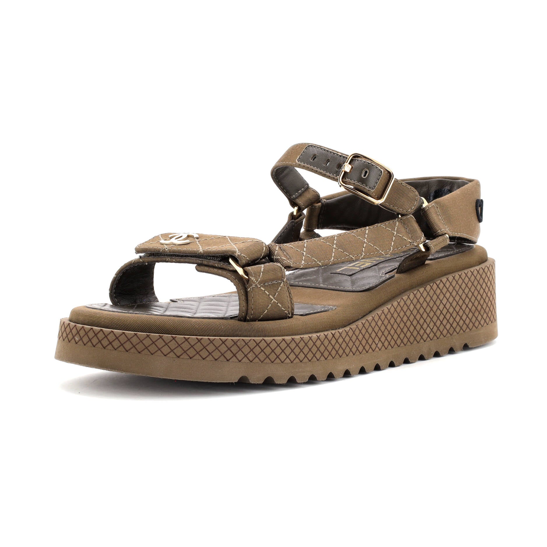 Women's CC Logo Strappy Slingback Platform Sandals Grosgrain