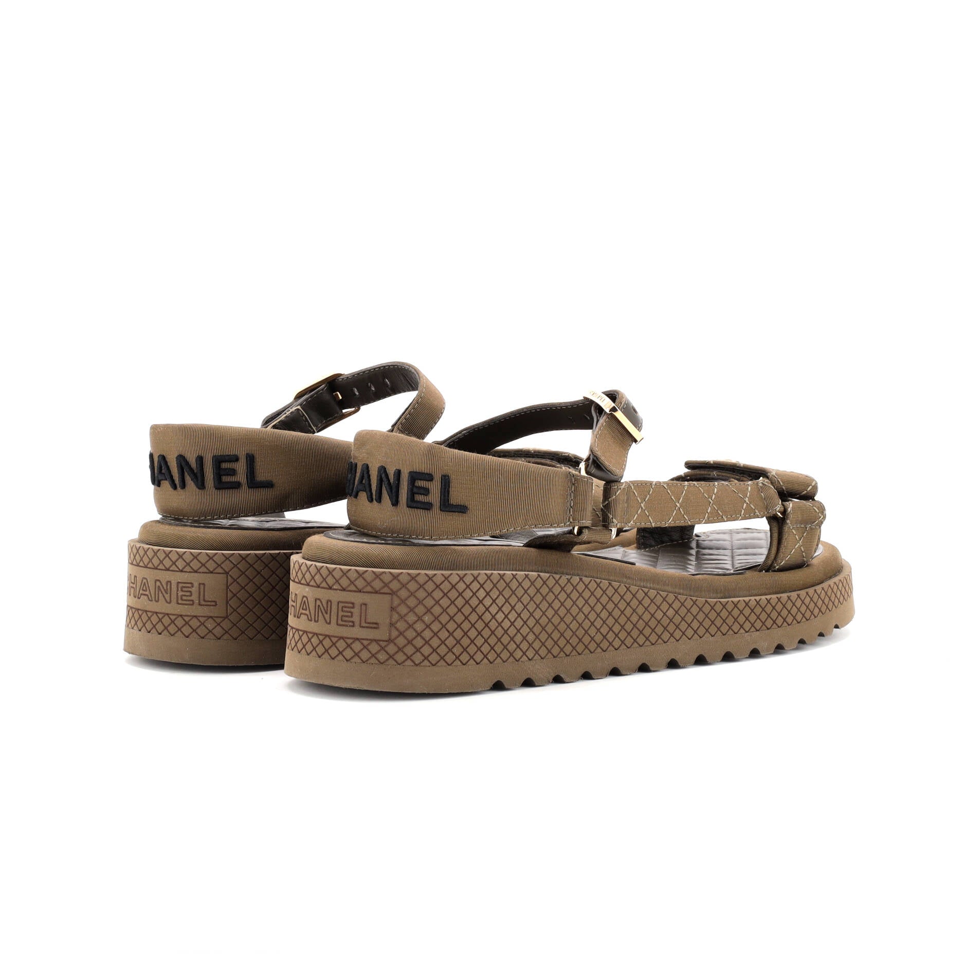 Women's CC Logo Strappy Slingback Platform Sandals Grosgrain